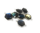 Labradorite Gemstone Sterling Silver Connectors, Hexagon Shape Double Bail Connectors, Jewelry Findings for Jewelry Making, 23x15mm
