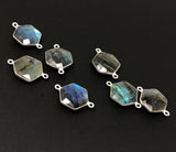 Labradorite Gemstone Sterling Silver Connectors, Hexagon Shape Double Bail Connectors, Jewelry Findings for Jewelry Making, 23x15mm