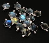 Labradorite Gemstone Sterling Silver Connectors, Hexagon Shape Double Bail Connectors, Jewelry Findings for Jewelry Making, 23x15mm