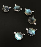 9 Pcs Labradorite Gemstone Sterling Silver Connectors, Hexagon Shape Double Bail Connectors for Jewelry Making, 16.5x15mm