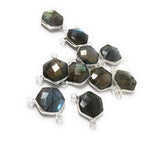 5Pcs Labradorite Gemstone Sterling Silver Connectors, Hexagon Shape Double Bail Connectors Charms for DIY Jewelry Making, 13x12mm