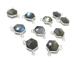5Pcs Labradorite Gemstone Sterling Silver Connectors, Hexagon Shape Double Bail Connectors Charms for DIY Jewelry Making, 13x12mm