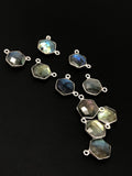 5Pcs Labradorite Gemstone Sterling Silver Connectors, Hexagon Shape Double Bail Connectors Charms for DIY Jewelry Making, 13x12mm