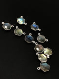 5Pcs Labradorite Gemstone Sterling Silver Connectors, Hexagon Shape Double Bail Connectors Charms for DIY Jewelry Making, 13x12mm