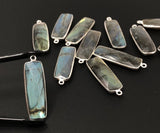 Labradorite Gemstone Charms, Sterling Silver Briolette Bar Charms , Wholesale Jewelry Findings, Jewelry Making, Jewelry Supplies, 31.75x10mm