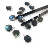 Labradorite Gemstone Charms, Sterling Silver Charms, DIY Jewelry Making Supplies, 15.5mmx12mm, 5Pcs