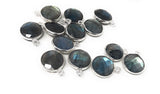 Labradorite Gemstone Charms, Sterling Silver Charms, DIY Jewelry Making Supplies, 15.5mmx12mm, 5Pcs