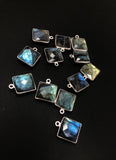 13 Pcs Labradorite Gemstone Charms, Sterling Silver Charms , Wholesale Bulk Jewelry Making Charms, 16.5mm - 17.5mm