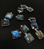 13 Pcs Labradorite Gemstone Charms, Sterling Silver Charms , Wholesale Bulk Jewelry Making Charms, 16.5mm - 17.5mm