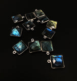 13 Pcs Labradorite Gemstone Charms, Sterling Silver Charms , Wholesale Bulk Jewelry Making Charms, 16.5mm - 17.5mm