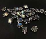 8Pcs / 10 Pcs Labradorite Gemstone Charms, Sterling Silver Briolette Charms , Wholesale Jewelry Supplies, 14.5mm x 11mm