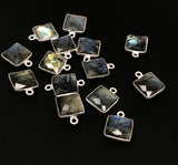 8Pcs / 10 Pcs Labradorite Gemstone Charms, Sterling Silver Briolette Charms , Wholesale Jewelry Supplies, 14.5mm x 11mm