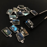 4 Pcs Labradorite Gemstone Charms, Sterling Silver Briolette Charms , Wholesale Jewelry Findings, Jewelry Making, Jewelry Supplies, 16x9mm