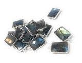 4 Pcs Labradorite Gemstone Charms, Sterling Silver Briolette Charms , Wholesale Jewelry Findings, Jewelry Making, Jewelry Supplies, 16x9mm