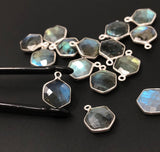 7Pcs Labradorite Gemstone Charms, Sterling Silver Briolette Charms , Wholesale Jewelry Making Supplies, 16.25x12.5mm