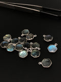 7Pcs Labradorite Gemstone Charms, Sterling Silver Briolette Charms , Wholesale Jewelry Making Supplies, 16.25x12.5mm