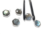 7Pcs Labradorite Gemstone Charms, Sterling Silver Briolette Charms , Wholesale Jewelry Making Supplies, 16.25x12.5mm