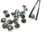 7Pcs Labradorite Gemstone Charms, Sterling Silver Briolette Charms , Wholesale Jewelry Making Supplies, 16.25x12.5mm