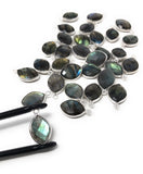 5 Pcs Labradorite Gemstone Charms, Sterling Silver Briolette Charms , Wholesale Jewelry Findings, Jewelry Making, Jewelry Supplies, 18x11mm
