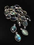 5 Pcs Labradorite Gemstone Charms, Sterling Silver Briolette Charms , Wholesale Jewelry Findings, Jewelry Making, Jewelry Supplies, 18x11mm