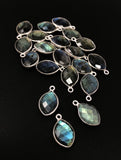 5 Pcs Labradorite Gemstone Charms, Sterling Silver Briolette Charms , Wholesale Jewelry Findings, Jewelry Making, Jewelry Supplies, 18x11mm