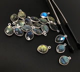 5 Pcs Labradorite Gemstone Charms, Sterling Silver Briolette Charms , Wholesale Jewelry Findings, Jewelry Making, Jewelry Supplies, 18x11mm