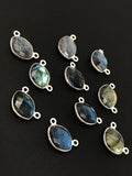 Labradorite Gemstone Connector, Sterling Silver Double Bail Connector Charms, Jewelry findings for DIY Jewelry Making, 17x11mm, 8 Pcs