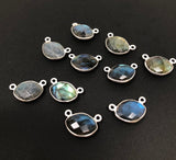 Labradorite Gemstone Connector, Sterling Silver Double Bail Connector Charms, Jewelry findings for DIY Jewelry Making, 17x11mm, 8 Pcs