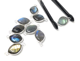 9 Pcs Labradorite Gemstone Sterling Silver Connectors, DIY Jewelry Making Connector Charms, 22x11mm