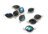 9 Pcs Labradorite Gemstone Sterling Silver Connectors, DIY Jewelry Making Connector Charms, 22x11mm