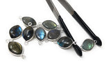 9 Pcs Labradorite Gemstone Sterling Silver Connectors, DIY Jewelry Making Connector Charms, 22x11mm