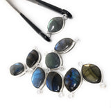 Labradorite gemstone connectors showing double loop sterling silver setting for jewelry making