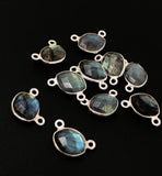 10 Pcs Labradorite Gemstone Connector, Sterling Silver Connector Charms for DIY Jewelry Making, 15x9.5mm