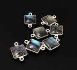 7 Pcs Labradorite Gemstone Sterling Silver Connectors, Wholesale Jewelry Findings for Jewelry Making, Briolette Connectors, 17.5x11mm