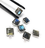 7 Pcs Labradorite Gemstone Sterling Silver Connectors, Wholesale Jewelry Findings for Jewelry Making, Briolette Connectors, 17.5x11mm
