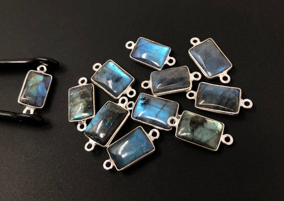 5 Pcs Labradorite Gemstone Connector, Sterling Silver Connectors Charms, 20x9mm