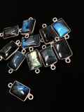Labradorite Gemstone Connector, Sterling Silver Connectors Charms, Jewelry Findings for DIY Jewelry Making, 20x9mm, 5Pcs