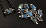 Labradorite Gemstone Connector, Sterling Silver Connectors Charms, Jewelry Findings for DIY Jewelry Making, 20x9mm, 5Pcs