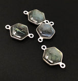 4 Pcs Labradorite Gemstone Sterling Silver Connectors, Wholesale Jewelry Findings for Jewelry Making, Briolette Connectors, 19.5x12mm
