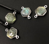 4 Pcs Labradorite Gemstone Sterling Silver Connectors, Wholesale Jewelry Findings for Jewelry Making, Briolette Connectors, 19.5x12mm