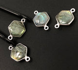 4 Pcs Labradorite Gemstone Sterling Silver Connectors, Wholesale Jewelry Findings for Jewelry Making, Briolette Connectors, 19.5x12mm