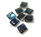Labradorite Gemstone Charms, Sterling Silver Charms , Wholesale Jewelry Making Supplies, 6 Pcs of 17x14mm