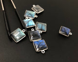 Labradorite Gemstone Charms, Sterling Silver Charms , Wholesale Jewelry Making Supplies, 6 Pcs of 17x14mm