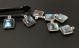 7 Pcs Labradorite Gemstone Charms, Sterling Silver Briolette Charms, Wholesale Jewelry Findings, Jewelry Making, Jewelry Supplies, 14.5x11mm
