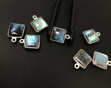 7 Pcs Labradorite Gemstone Charms, Sterling Silver Briolette Charms, Wholesale Jewelry Findings, Jewelry Making, Jewelry Supplies, 14.5x11mm