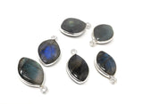 Wholesale 6 Pcs Labradorite Gemstone Charms, Sterling Silver Briolette Charms, Jewelry Findings, Jewelry Making, Jewelry Supplies, 17.5x11mm