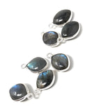 7 Pcs Labradorite Gemstone Charms, Sterling Silver Briolette Charms, Wholesale Jewelry Findings, Jewelry Making, Jewelry Supplies, 15.5x10mm
