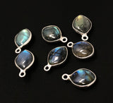 7 Pcs Labradorite Gemstone Charms, Sterling Silver Briolette Charms, Wholesale Jewelry Findings, Jewelry Making, Jewelry Supplies, 15.5x10mm
