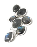 7 Pcs Labradorite Gemstone Charms, Sterling Silver Briolette Charms, Wholesale Jewelry Findings, Jewelry Making, Jewelry Supplies, 15.5x10mm