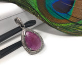 Pink Sapphire Diamond Pendant, Sterling Silver Gemstone Pendant, Pave Diamond Pendant, Natural Sapphire Gemstone Jewelry, Gifts for Her